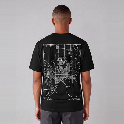 Tooele map tee, back print on model - Black