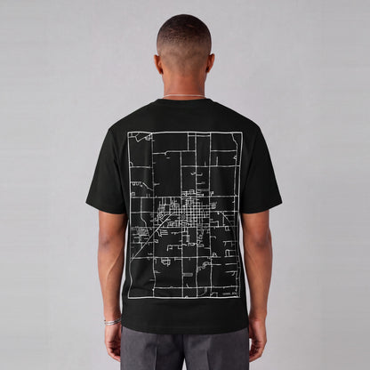 Vernal map tee, back print on model - Black