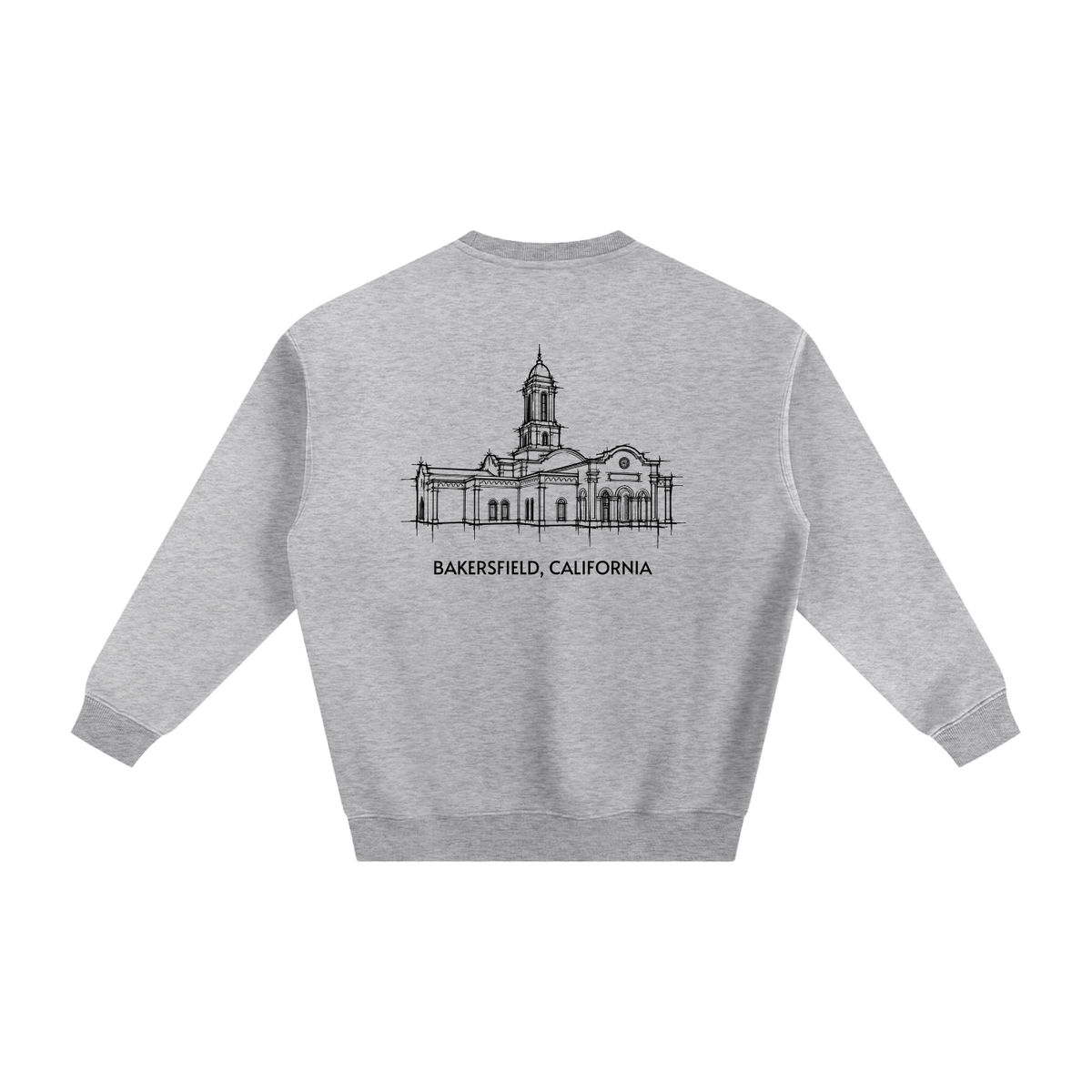 Bakersfield Temple back print flat lay - Heather Gray