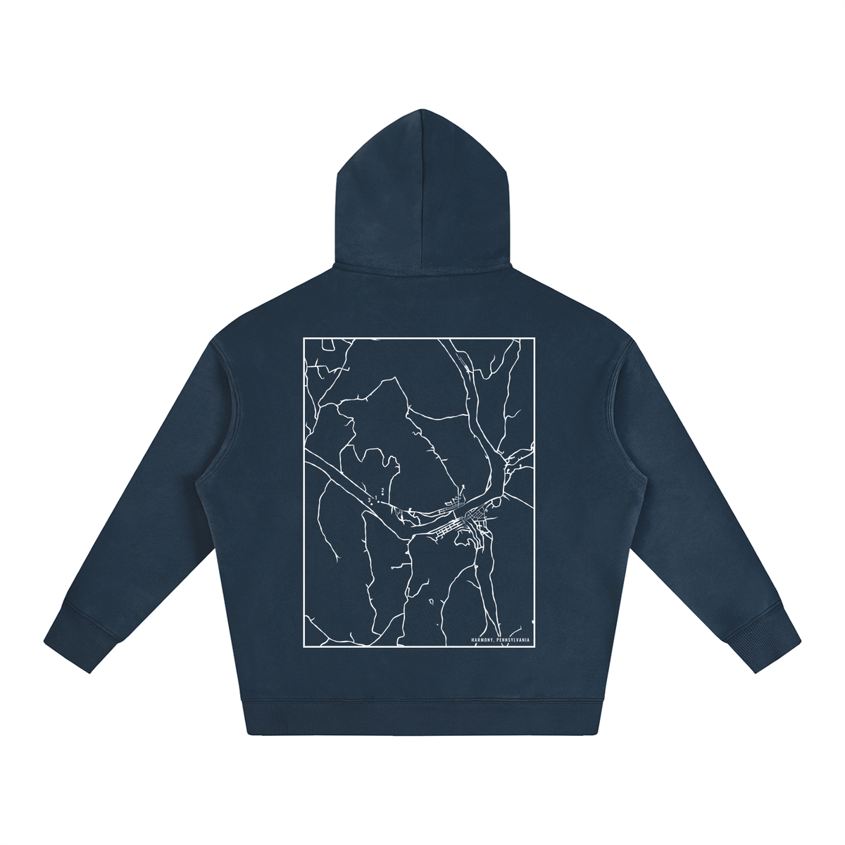 Harmony map hoodie, back print - Navy Blue