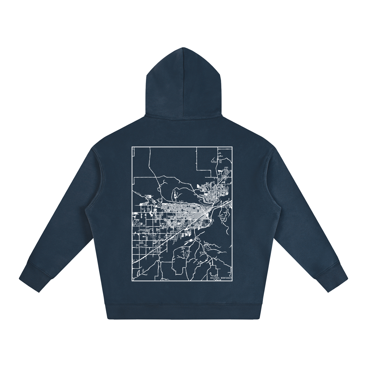 Billings map hoodie, back print - Navy Blue
