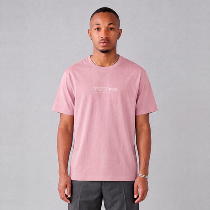 Coeur d'Alene map tee, front logo on model - Pink