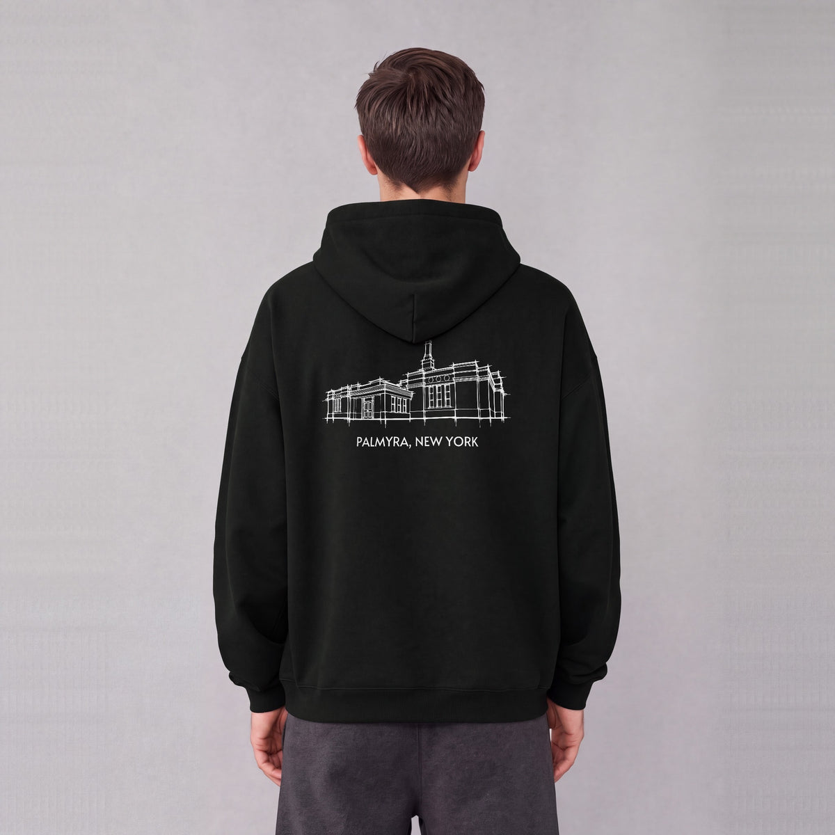 Palmyra Temple back print on model - Black