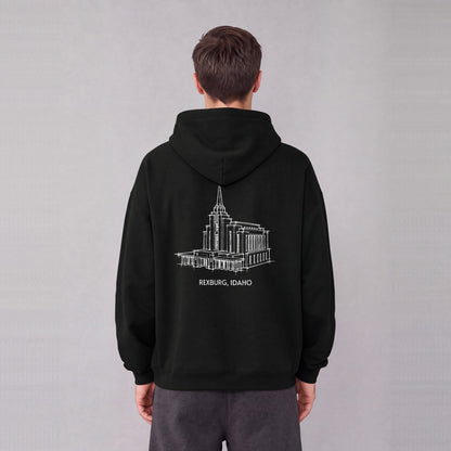 Rexburg Temple back print on model - Black