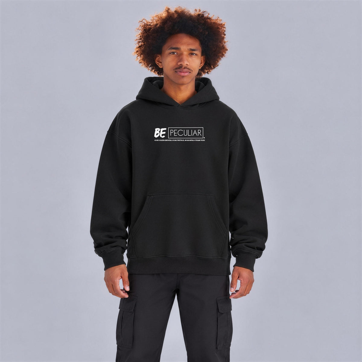 Be Peculiar hoodie front print on model - Black