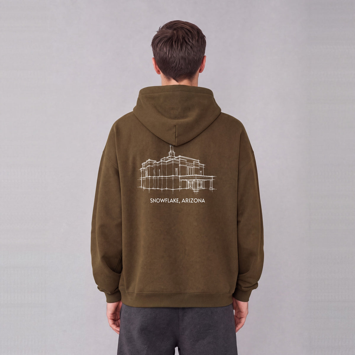 Snowflake Temple back print on model - Coffee