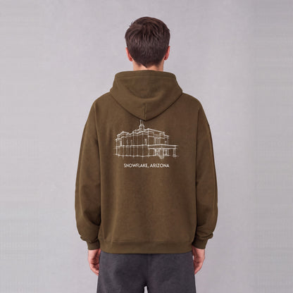 Snowflake Temple back print on model - Coffee