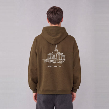 Gilbert Temple back print on model - Coffee