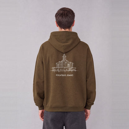 Pocatello Temple back print on model - Coffee