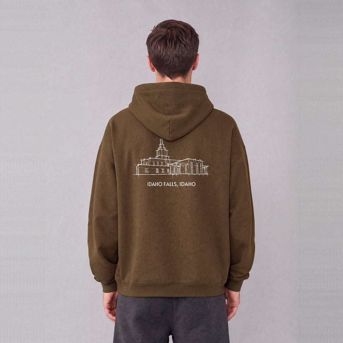 Idaho Falls Temple back print on model - Coffee