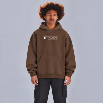 Be Peculiar hoodie front print on model - Coffee