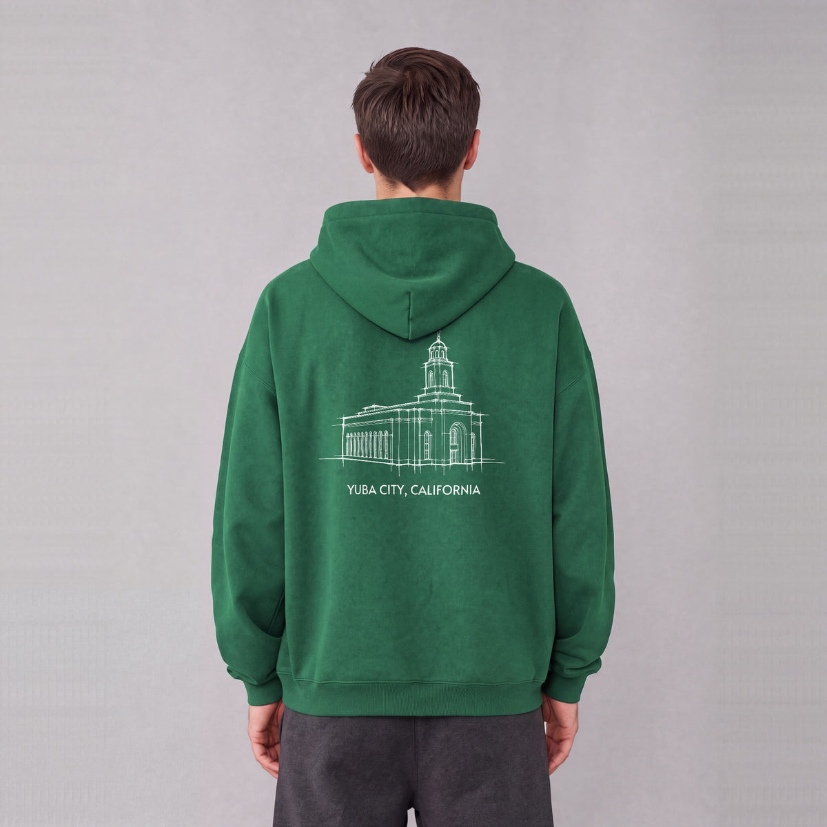 Feather River Temple back print on model - Eden Green