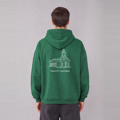 Feather River Temple back print on model - Eden Green