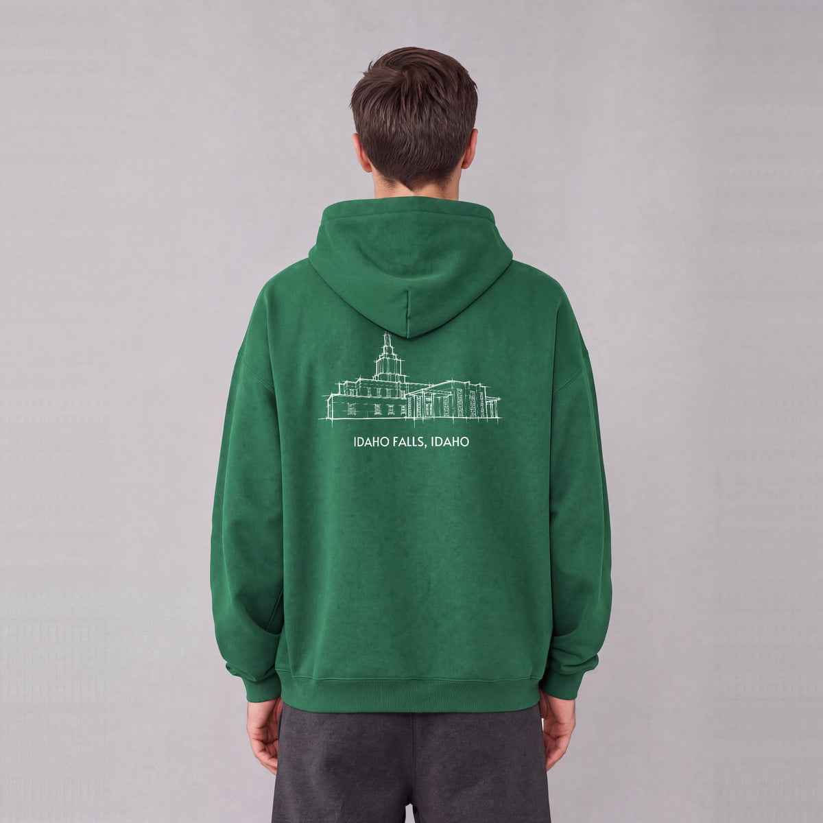 Idaho Falls Temple back print on model - Eden Green