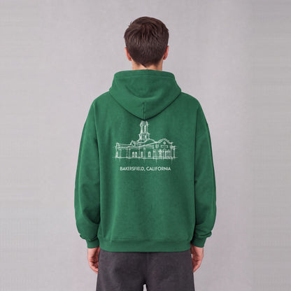 Bakersfield Temple back print on model - Eden Green