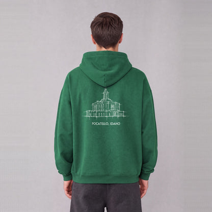 Pocatello Temple back print on model - Eden Green