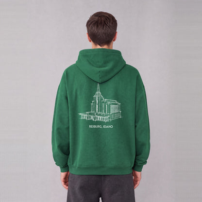 Rexburg Temple back print on model - Eden Green