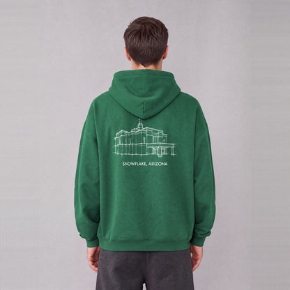 Snowflake Temple back print on model - Eden Green