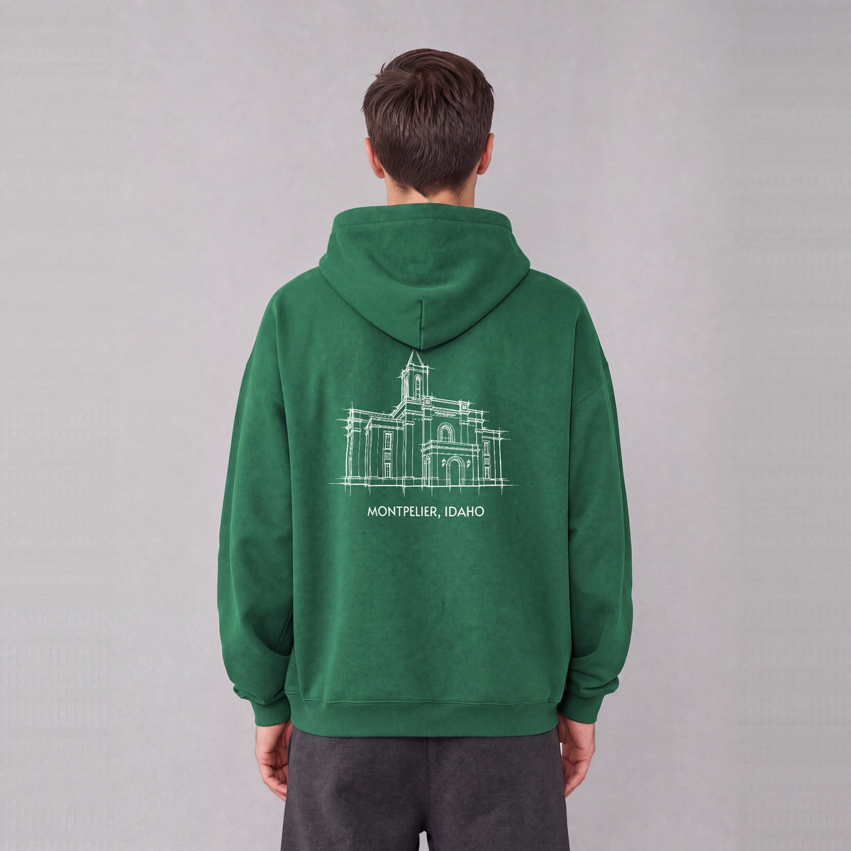 Montpelier Temple back print on model - Eden Green