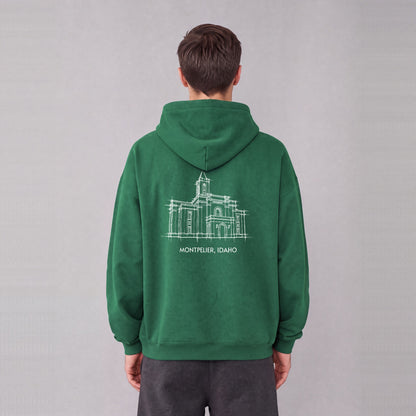 Montpelier Temple back print on model - Eden Green