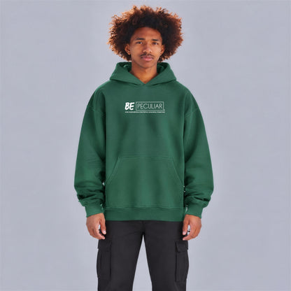 Be Peculiar hoodie front print on model - Eden Green