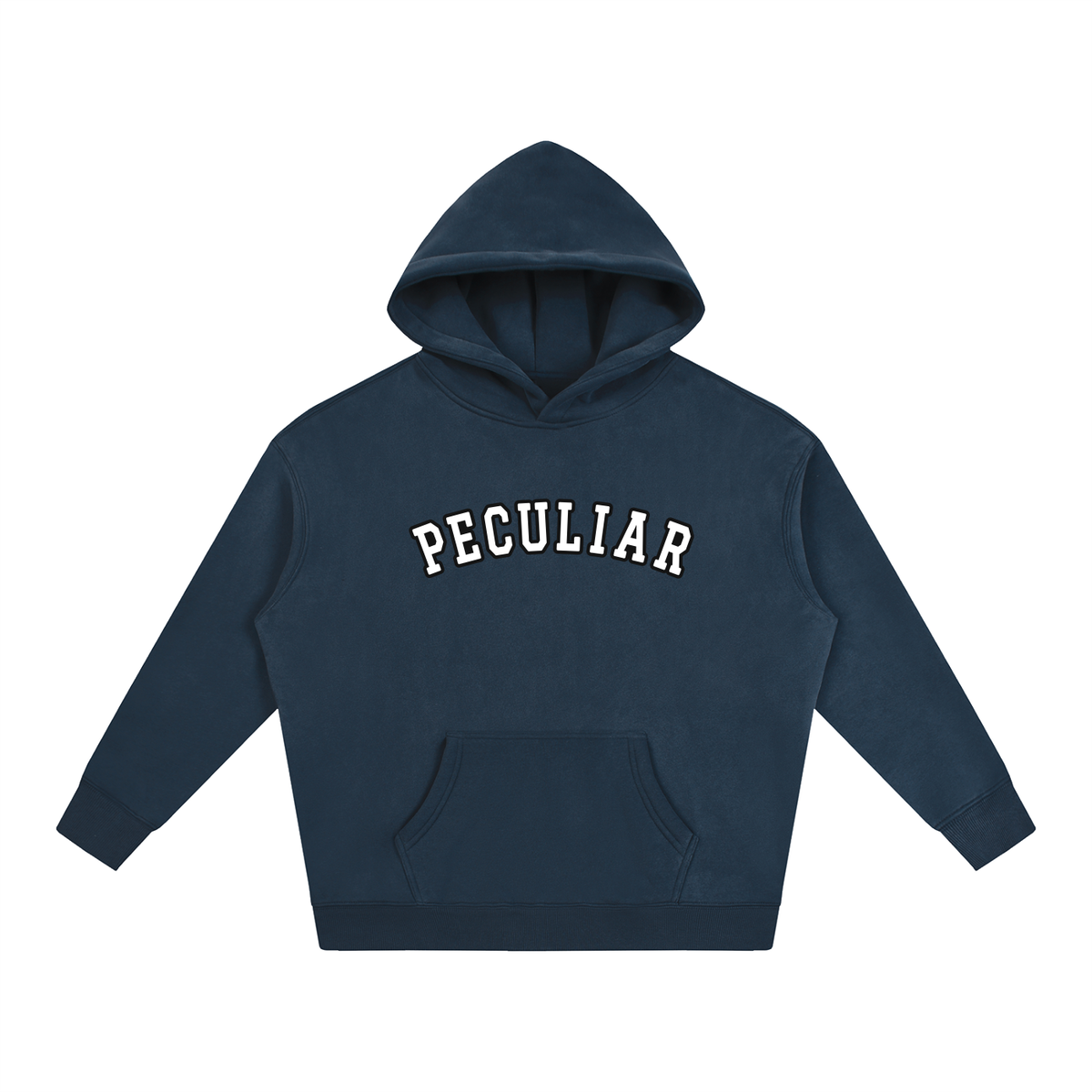 "Peculiar" collegiate hoodie flat lay - Navy Blue