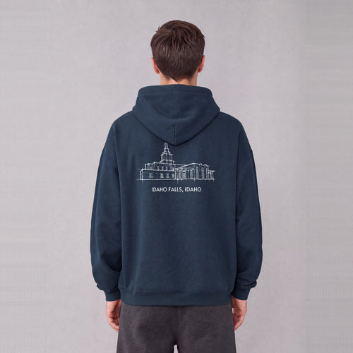 Idaho Falls Temple back print on model - Navy Blue