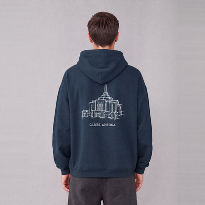 Gilbert Temple back print on model - Navy Blue