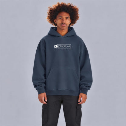 Sé Singular hoodie front print on model - Navy Blue