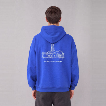 Bakersfield Temple back print on model - Royal Blue