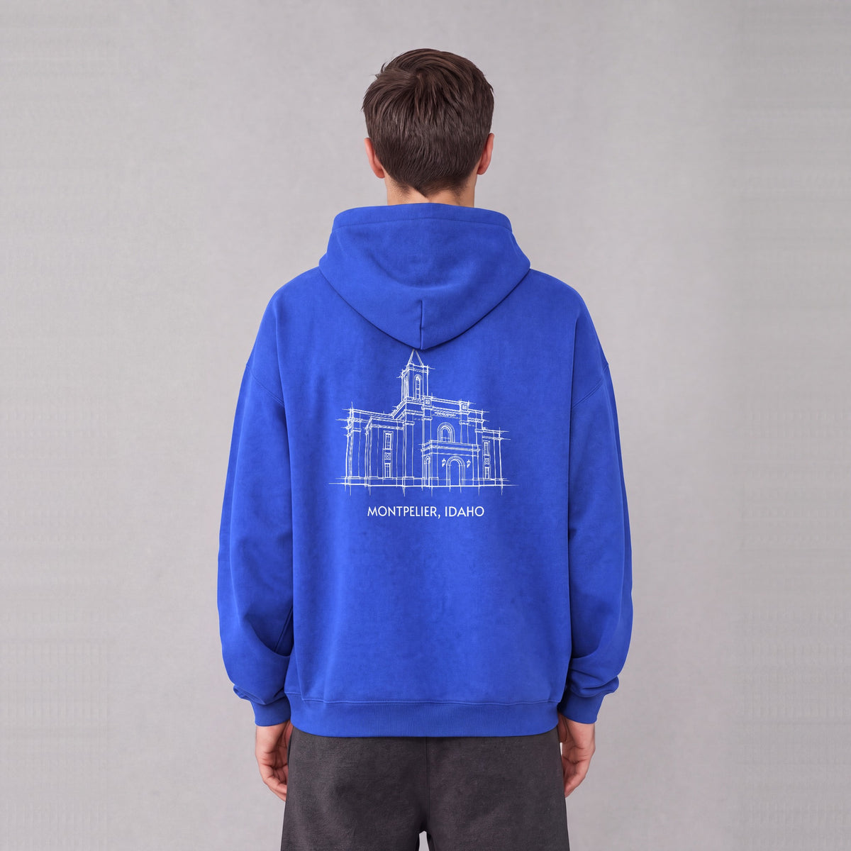 Montpelier Temple back print on model - Royal Blue
