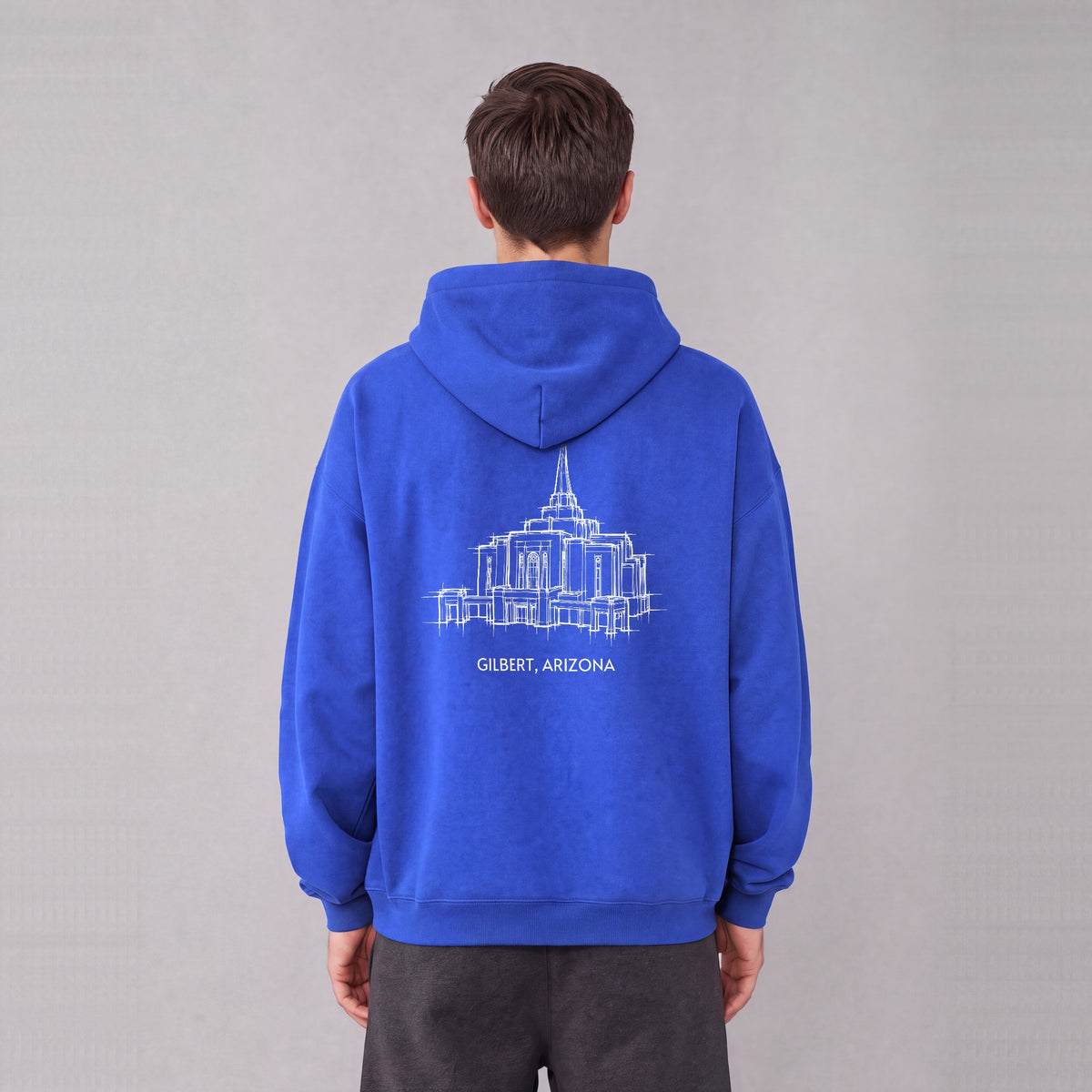 Gilbert Temple back print on model - Royal Blue