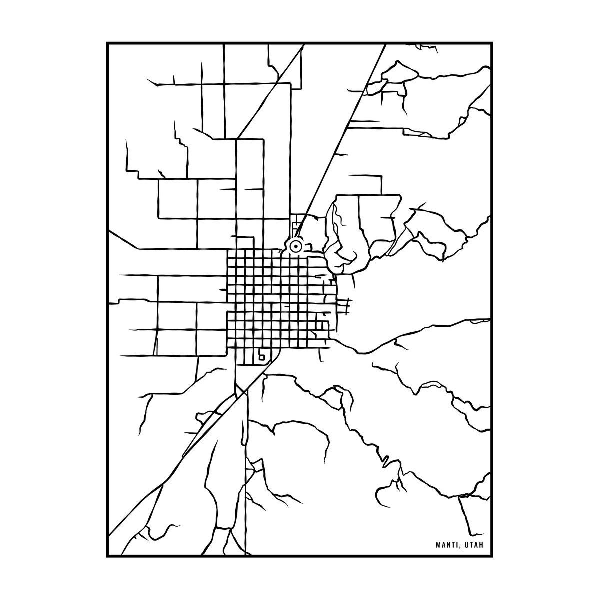 City map art close-up - Manti