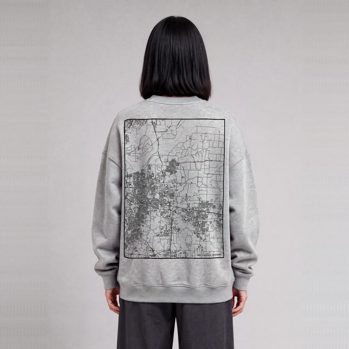 Independence map sweatshirt, back print on model - Heather Gray