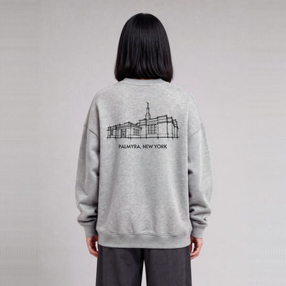 Palmyra Temple back print on model - Heather Gray