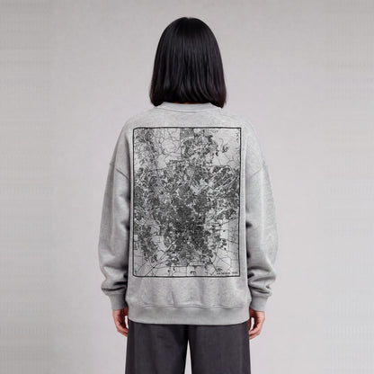 San Antonio map sweatshirt, back print on model - Heather Gray