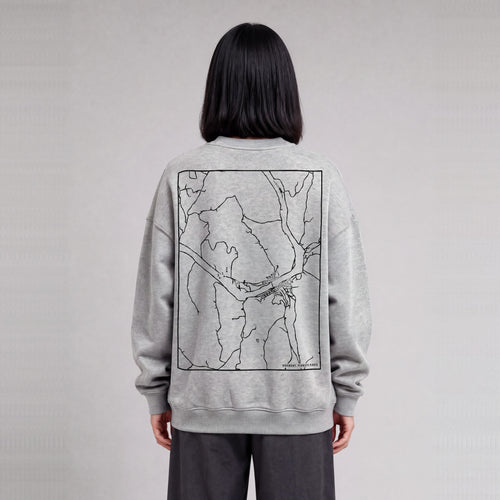 Harmony map sweatshirt, back print on model - Heather Gray