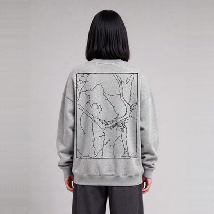 Harmony map sweatshirt, back print on model - Heather Gray