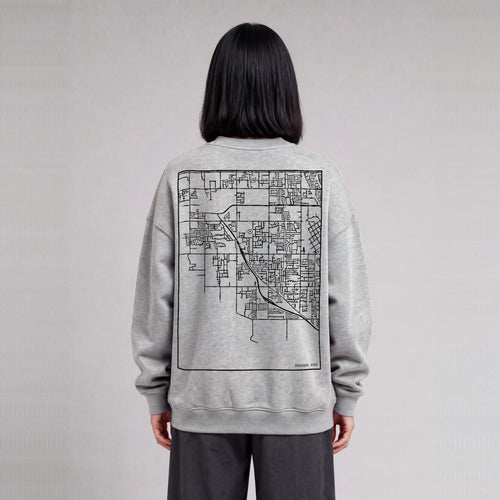 Syracuse map sweatshirt, back print on model - Heather Gray