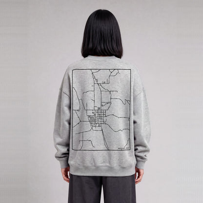 Montpelier map sweatshirt, back print on model - Heather Gray