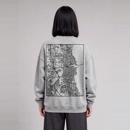 Ogden map sweatshirt, back print on model - Heather Gray