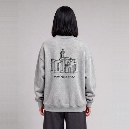 Montpelier Temple back print on model - Heather Gray
