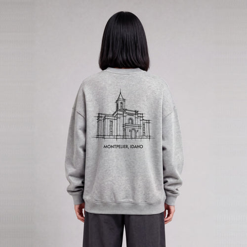 Montpelier Temple back print on model - Heather Gray