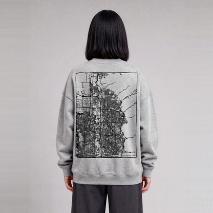 Salt Lake City map sweatshirt, back print on model - Heather Gray