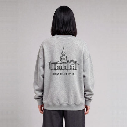 Coeur d'Alene Temple back print on model - Heather Gray