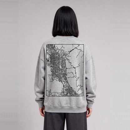 Provo map sweatshirt, back print on model - Heather Gray