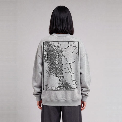 Provo map sweatshirt, back print on model - Heather Gray
