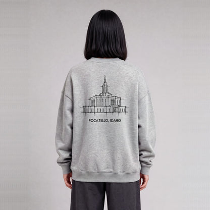 Pocatello Temple back print on model - Heather Gray