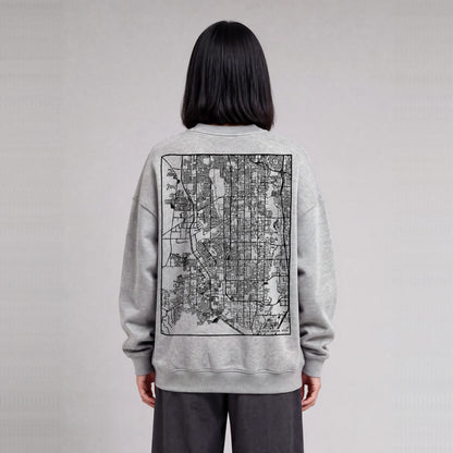 South Jordan map sweatshirt, back print on model - Heather Gray