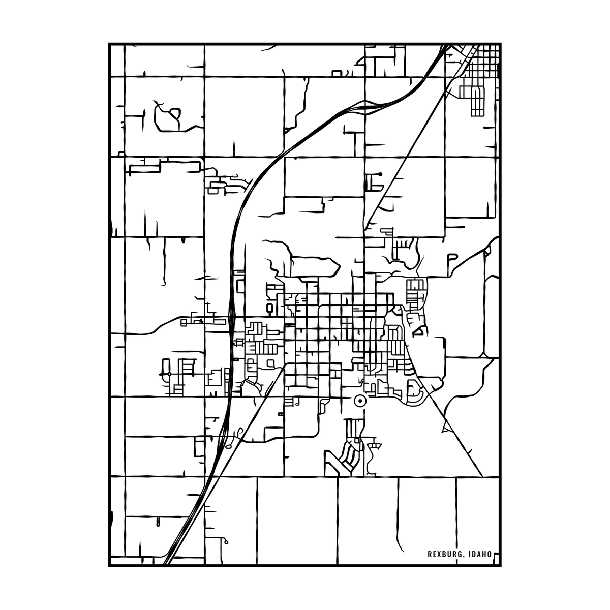 City map art close-up - Rexburg